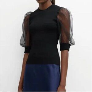 NEW Autumn Cashmere Tulle Puff Sleeve Crew Neck Top in Black and Navy